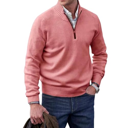 Men's Zipper Basic Sweater,Quarter Zipper Slim Fit Lightweight Turtleneck Long Sleeve Pullover Cardigan