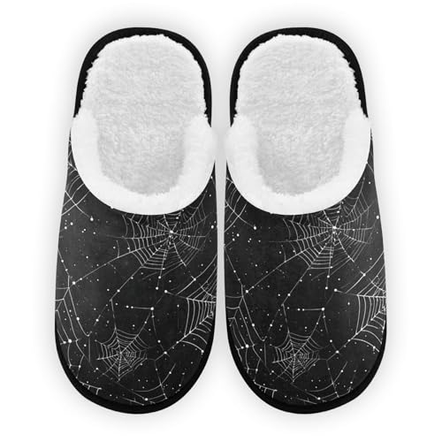 Halloween Spiders Web Black Light Slippers For Women Men Soft Memory Foam Non-Slip Hallowmas Winter Indoor House Shoes Travel Slipper