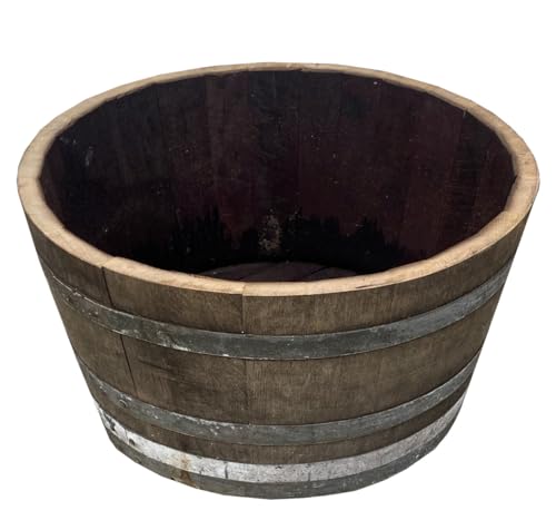 Weinfass 100 Liter - Fassl Baron - halbes Weinfass aus Eichenholz 225 Liter für Garten und Terrasse - Regentonne, Miniteich, Pflanzkübel, Wasserbehälter - Original Fass mit 100 Liter Volumen