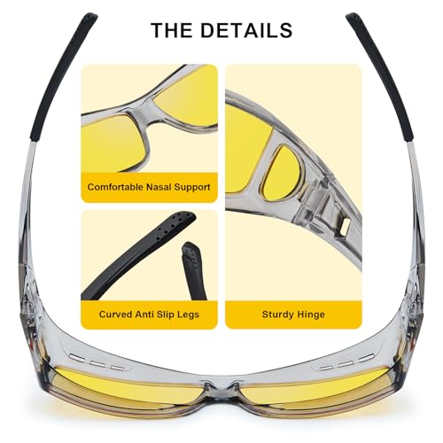 CARFIA Night Driving Glasses for Men Women, Fit Over Night Vision Glasses, Anti Glare Yellow Lens3