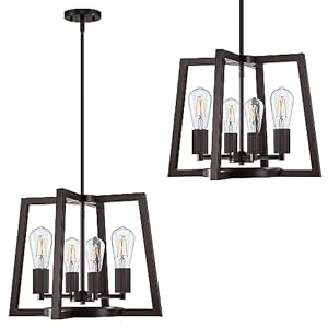 Rustic Metal Lantern Cage Farmhouse Kitchen Island Pendant Light FixtureModern Industrial Oil Rubbed Bronze Finish for Dining Room Bedroom Foyer Entry Porch Over Sink E26 Base 4 Light 2 Pack