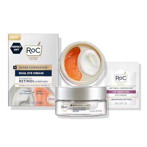 RoC Derm Correxion Dual Eye Cream with Advanced Retinol + Peptides for Puffy Eyes and Dark Circles, (.68 oz) with Retinol Under Eye Cream Packette