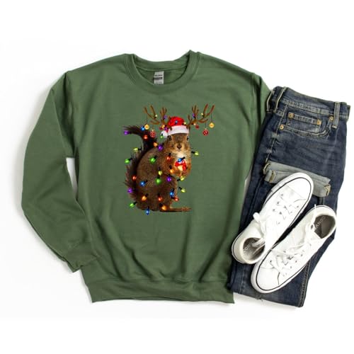 Christmas Squirrel Lights Sweatshirt, Cute Xmas Lights Gift Shirt, Squirrel Lover Christmas Shirt, Xmas Tee Gift, Xmas Hoodie Present, Cozy Winter Shirt, Oversized Shirt, Cute Squirrel Christmas Gift2