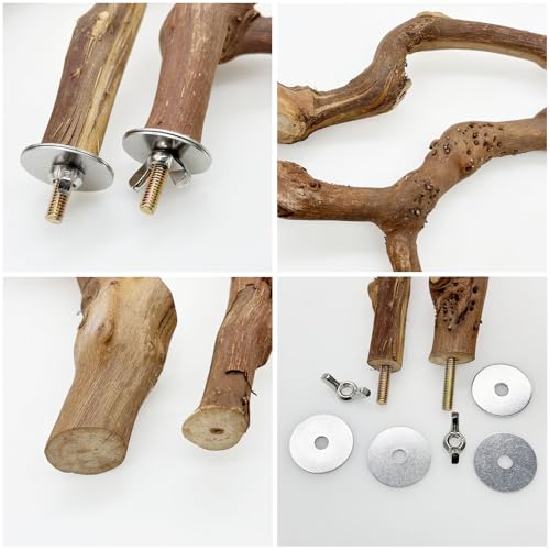 Image of Woohome 5 PCS Natural Grape Stick Natural Wooden Parrot Stand, 3 Grape Wood Perch, 2 Stand, Paw Grinding Fork Bird Perch Stand for Cage Accessorie, Cockatiels, Small Birds