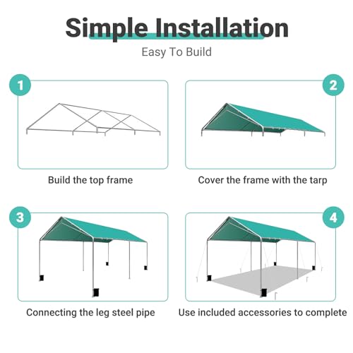 Image of Heavy Duty 10 X 20 Ft Easy to Assemble Metal Car Canopy Shelter with Reinforced Steel Cables, Outdoor Portable Garage for Car, Boat Tent, Green
