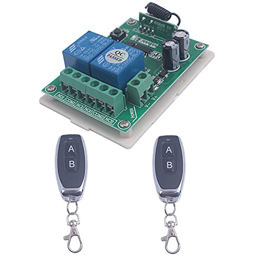 Interruptor inalámbrico 433Mhz Interruptor de control remoto inalámbrico DC 12V 2CH, Módulo de interruptores de receptor de relé de 2 canales DC12V, Relé de palanca (12V-2* Control remoto)