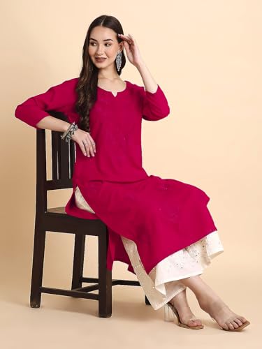 Image of RATAN Rayon Straight Lucknowi Chikankari Ethnic Wear Kurta for Women