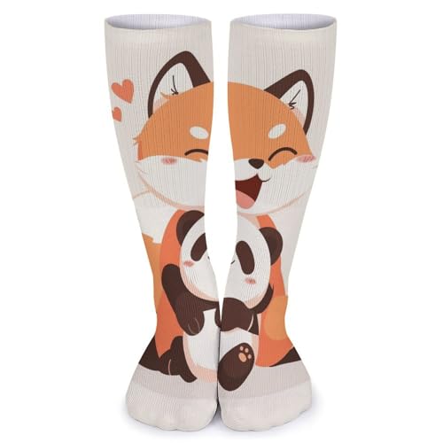 XJLAPWS Chaussettes Crew Joli Renard Et Panda Chaussettes Douces Chaussettes Crew Stockings Chaussettes Longues Pour Hommes Femmes