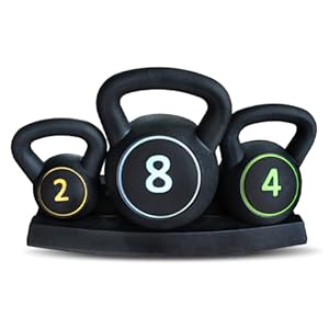 Power Kettlebell 3er-Set | 2 kg, 4 kg, 8 kg | Robuste Kunststoff-Kettlebells mit Betonfüllung & Ablage | Ergonomische Griffe für sicheres Ganzkörpertraining