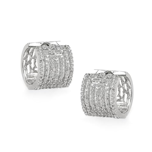 Image of Rubans Earrings Crystal Studded Trendy & Zirconia Demi Fine Hoop Party Look Jewellery Gift for Women & Girls