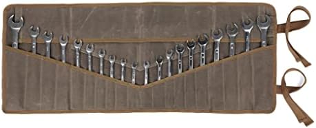 Wrench Roll Up Pouch, Heavy Duty Waxed Canvas Tool Bag Tool Organizer Bag With 20+4 Pockets (Brown)