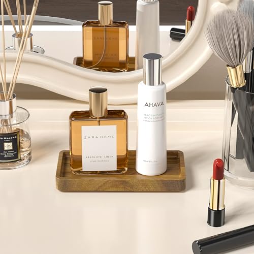 Image of WEENSON Small Acacia Wood Bathroom Vanity Tray for Soap Dispenser, Toiletries, Makeup, Perfume, Decor, Kitchen Tray for Counter Salt Spice, Toilet Tank Tray for Candle, Nightstand 7.9 inchx4 inch