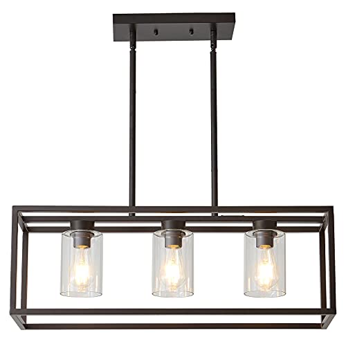 XILICON Dining Room Lighting Fixture Hanging Farmhouse Oil Rubbed Bronze 3 Light Modern Pendant Lighting Contemporary Chandeliers with Glass Shade for Living Dining Room Bedroom Kitchen Island