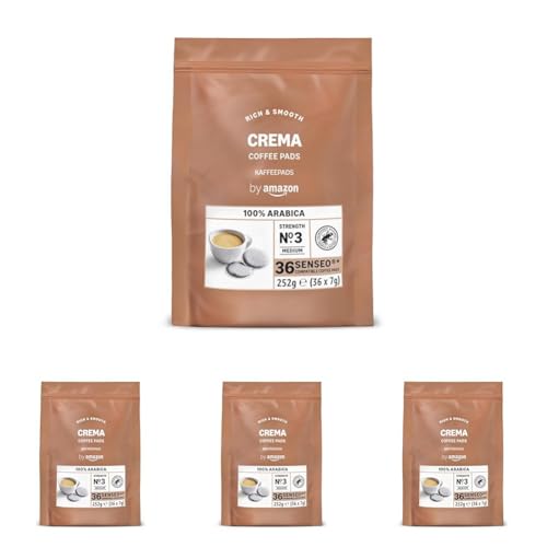 by Amazon Monodosis de Café Crema 100% Arábica, Aptas para Cafeteras Senseo, 36 Unidades (1 Paquete de 144), Certificadas por Rainforest Alliance