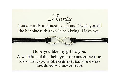 Lucor Aunty Auntie Aunt Gifts,Christmas Birthday Gift,Infinity Wish String Bracelet,Gift for Aunty from Niece Nephew(Black)