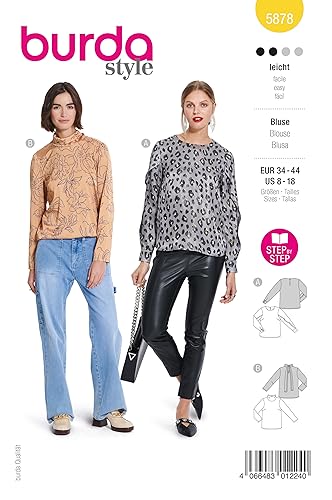 Burda Schnittmuster, 5878, Blusenshirts selber nähen [Damen, Gr. 34-44] Level 2 für Anfänger