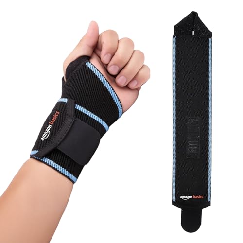 Image of Amazon Basics Wrist Brace with Thumb Support | Adjustable Compression for Wrist & Comfort | Breathable Fabric | Padded Design for Daily Use | Unisex
