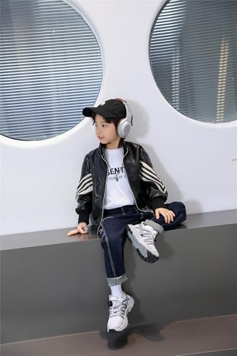 Boys Faux Leather Biker Jacket Motorcycle Bomber Style Jacket with Zip Closure for Kids Ages 3-143