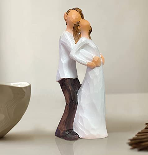 Image of Beautiful Hand Painted Medium Size Resin Standing Romantic Couple Statue for Home Decor (Pack of 1, White & Brown Color)