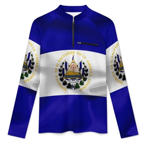 Flag of El Salvador Men's Rash Guard Long Sleeves Quick Dry Fishing Workout Shirts with Zipper3