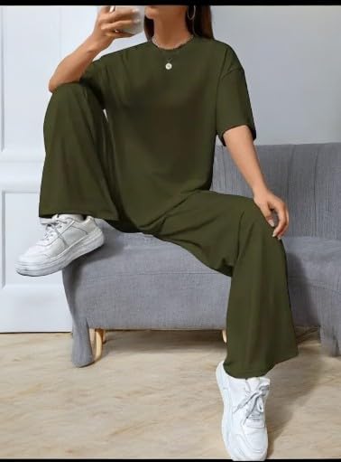 Image of My Swag Womens 2 Piece Outfits Co Ords Set Casual Half Sleeves Round Neck T-Shirts & Pants Pajama Set Cods Set for Women & Girls