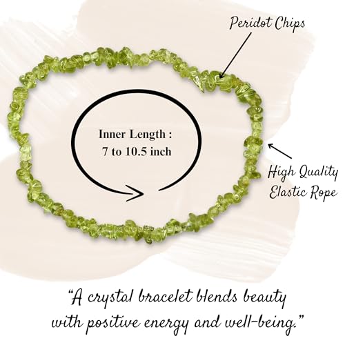 Image of Certified Peridot Bracelet for Women Men with Healing Crystal and Reiki Stone - Beautiful Gemstone Beaded Bracelet for Balance, Harmony & Positive Energy (Chips Stone Beads)