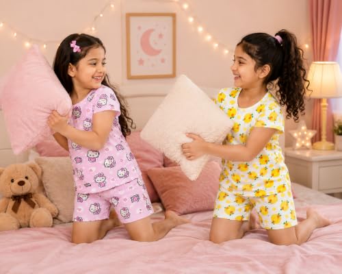 Image of NammaBaby Girl's Cotton Graphic Print Night Suit and Payjama Set - Multipack