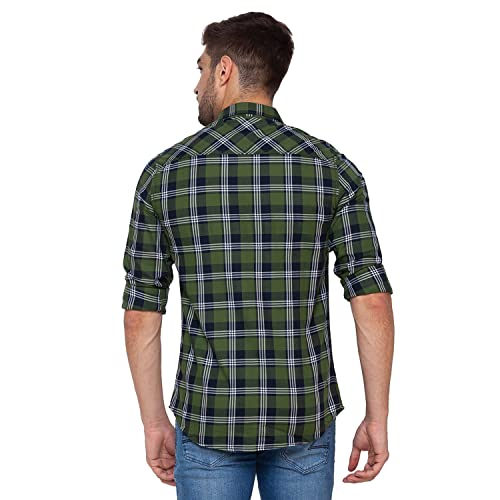 Image of Spykar Men's Regular Fit Raised Collar Full Sleeve Checked Casual Shirts