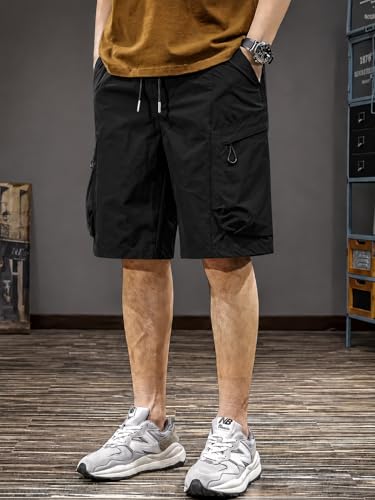 Image of Men's 100% Pure Cotton Cargo Shorts | Regular Fit Solid Knee Length Shorts with Multiple Utility Pockets | Casual Outdoor Summer Shorts for Men