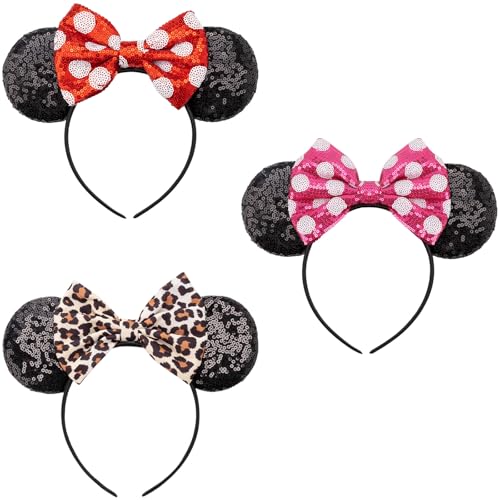 Image of DRESHOW Mouse Ears Bow Headbands Minnie Ears Headband Glitter Party Decoration Cosplay Costume for Women