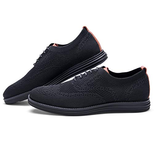 Men's Wingtip Knit Oxford Dress Shoes Stylish Lace-up Sneakers Smart Casual Walking Shoes Black 9.5 - Thumbnail 3