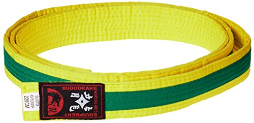 Budodrake Ceinture Jaune Vert Central Bande 240 cm pour Karate Judo Taekwondo Hapkido Aikido Martial Art Cover