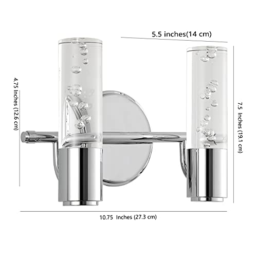 Image of JONATHAN Y 10.75 inch Chrome Modern Integrated LED Vanity Light Wall Sconce for Bathroom, Clear Bubble Acrylic Shade Minimalist Art Deco Light for Hallway, Entryway, 4000K (JYL7223A)