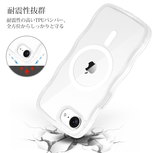 VENINGO iPhone 16e ケース クリア ウェーブ 磁吸対応 MagSafe互換 おしゃれ TPU+PC 韓国風 かわいい 耐衝撃 薄型 軽量 レンズ保護 ストラップホール付き 透明 黄変防止 いPhone16e ケース 6.1インチ クリア