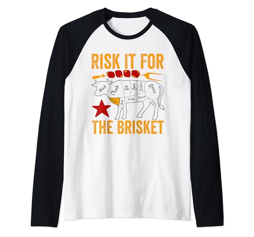 Risk It For The Brisket Funny BBQ Smoking Party Father's Day Raglan Baseball Tee