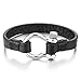 COOLSTEELANDBEYOND Mens Womens Steel Screw Anchor Shackles Wrap Bracelet with Black Leather, Nautical Sailor Wristband