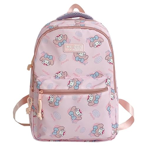 Roffatide Cartoon All Over Print Casual Backpack Laptop Backpack Travel Hiking Rucksack Daypack Pink