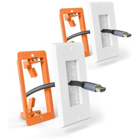 LEENUE Brush Wall Plate with Mounting Bracket, Cable Pass Through Decorator Cover for Low Voltage Wires, Single Gang Cord Hider for TV Home Theater System, White, 2 Pack Cover