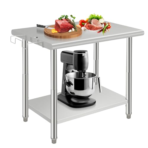36 x 24 in Stainless Steel Table, Commercial Heavy Duty Kitchen Work Table with Removable Garbage Bag Holder, Metal Food Prep Table for Garage Restaur
