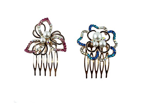 Peigne cheveux cristal HAND perle émail fleur ornement chignon pinces 60 mm