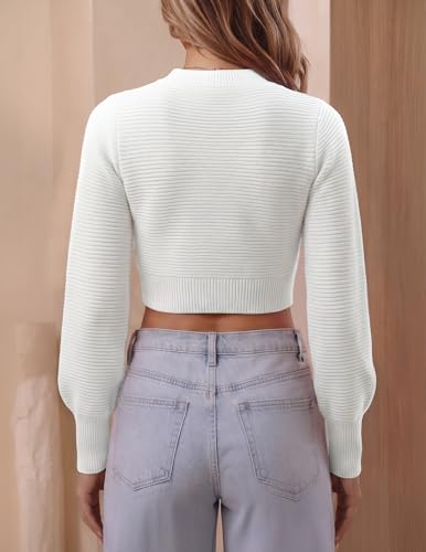 Image of ZESICA Women's Fall Mock Neck Long Sleeve Cropped Sweaters | Soft Ribbed Knit Pullover, Work Office, Business Casual, 2026 Winter Transition Clothing, Warm Comfy, Going Out Outfits