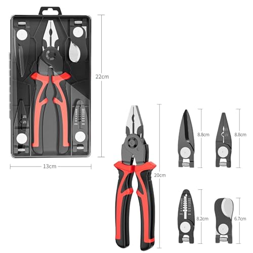Image of REWOP Multi-function Plier Tools Made of Stainless Steel with 11 Screwdriver bits with Safety Hook, Bottle Opener, Multifunction Pliers for Outdoor Backpacking & Gifting. (5 Head Pliers)