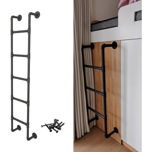 Image of Wall Mounted Metal Ladder for Home Loft, 3.3 Ft-8 Ft Height Entrance Egress Ladder, Window Well Escape Ladder, Loads 330lbs and Easy to Install, for Dorm, Library, Bed, Deck, RV (Size : 4.8F