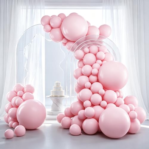 RUBFAC Pink Balloons 129pcs Light Pastel Pink Balloon Different Sizes 18 12 10 5 Inch for Garland Arch Mothers Day Birthday Party Baby Shower Gender Reveal Wedding Anniversary Easter Decoration