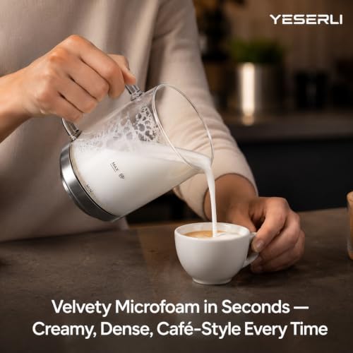 YESERLI 4-in-1 Electric Milk Frother and Steamer with Detachable Glass Jug, Automatic Hot & Cold Foam Maker, 8.5 oz Frothing/13.5 oz Warming, Dishwasher-Safe Milk Warmer for Latte & Hot Chocolate - image 3