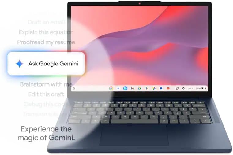 Image of Lenovo IdeaPad Slim 3 Chromebook, 14 inch WUXGA Touchscreen Laptop, 4GB RAM, 576GB Storage (64GB eMMC+512GB External), MediaTek Kompanio 540 Processor, Chrome OS, Cosmic Blue