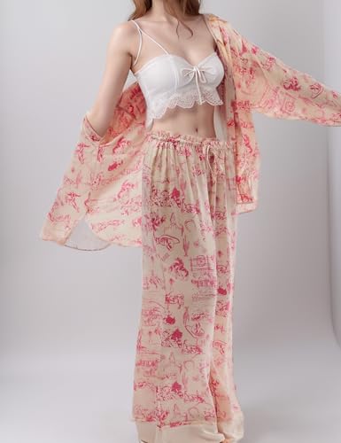 Image of Arssm Satin Pajama Set for Women Silk Pajamas Set 2 Piece Floral Pj Set Long Sleeve Button Down Pjs Sleepwear