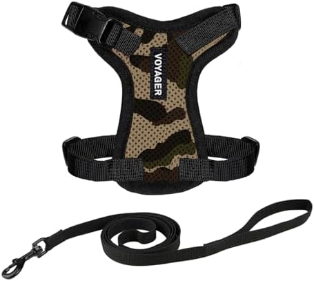 Voyager Step-in Lock Katzengeschirr und reflektierende Katzenleine mit Neoprengriff by Best Pet Supplies - Unterstützt kleine, mittelgroße und große Katzenrassen, Armee, size XXS - 1,5 m
