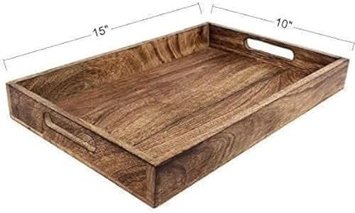 Image of Hamdan Large Serving Tray, Tray with Cutout Handles, Rectangle Butler Tray for Breakfast in Bed, Coffee Table Decor, Party (Natural Rec)