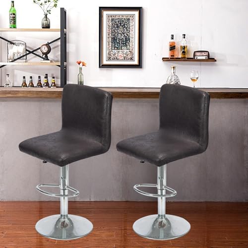 Image of FUANGUI Bar Stool Covers Set of 2, Faux Leather Looking Stretch Bar Stool Chair Cover Slipcovers, Counter Stool Bar Chair Covers for Kitchen Pub Dining Room Retro Style Home Deco- Black